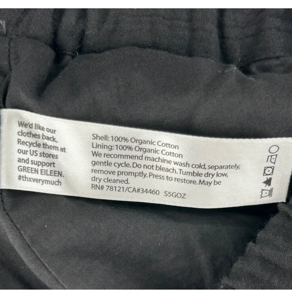 Eileen Fisher Black Organic Cotton Skirt Womens Large Lined Elastic Waist Pocket